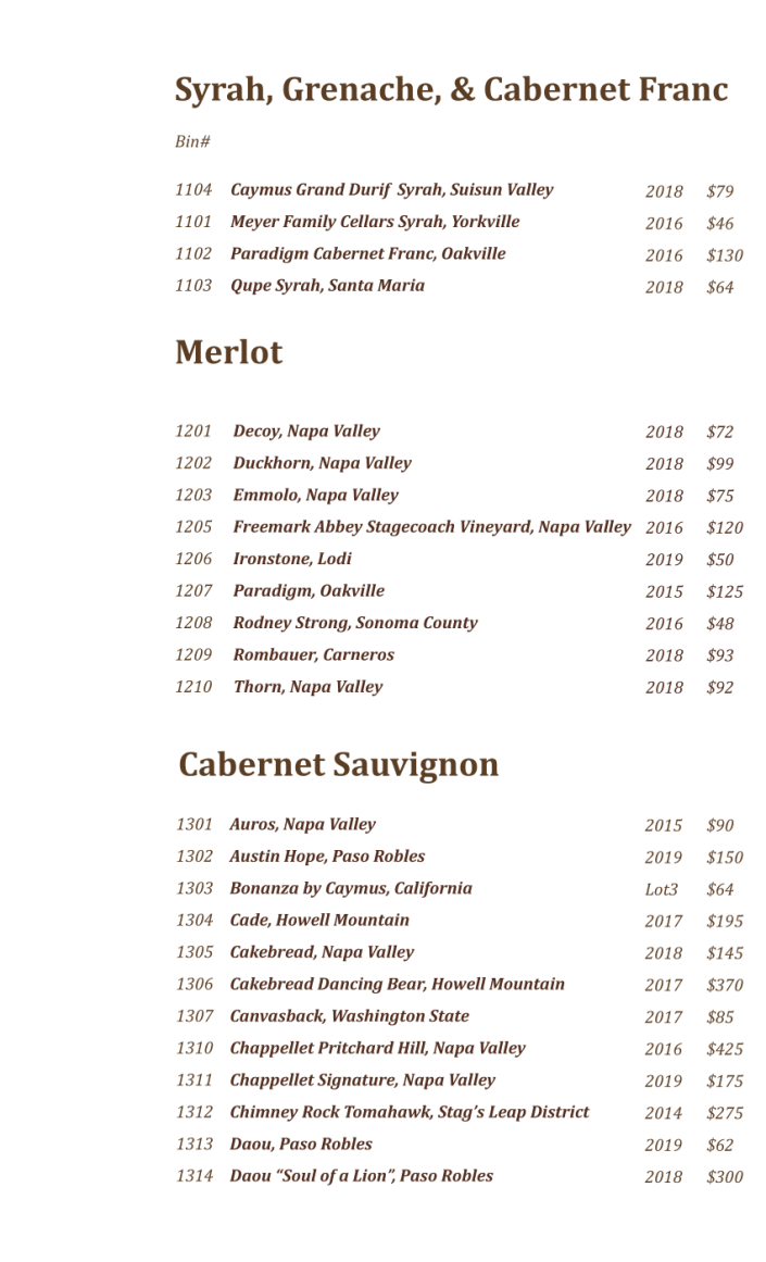 New Osage Restaurant Wine List 2022 page 9